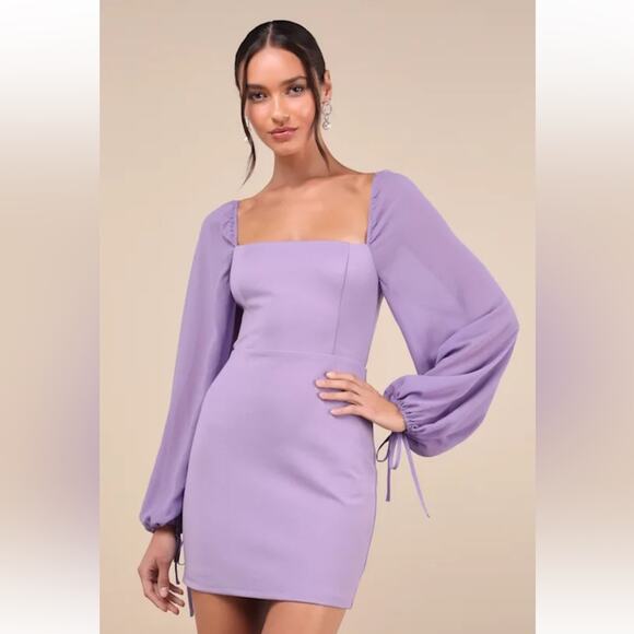 Lulus Delightful Love Lavender Lace Up Balloon Sleeve Mini Dress - Small - NWOT - Picture 1 of 10